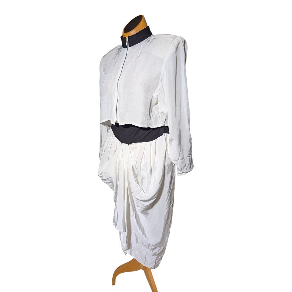 Vtg 1980s Sterling Silver White Black Cropped Jacket Harem Skirt Set Sz 7 8 NWT